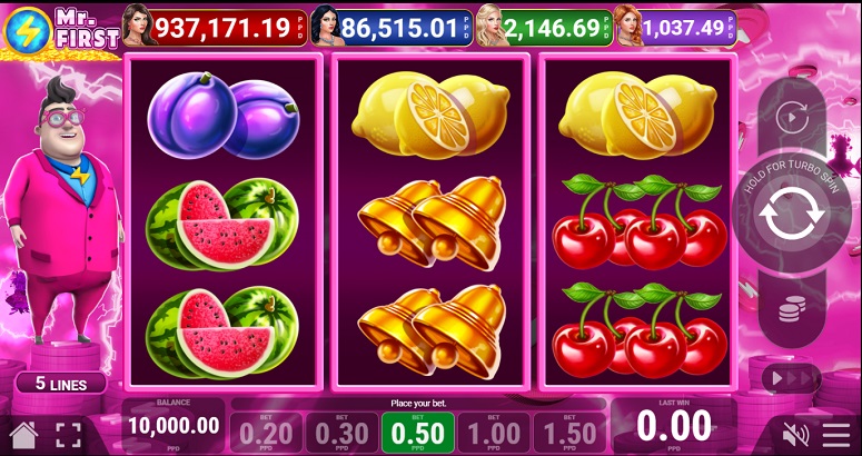 Mr. First - five-line machine on fruit theme with progressive jackpot